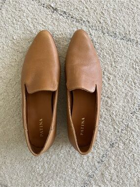 Tan Leather Pointed Toe Loafers - US 8/EU 38